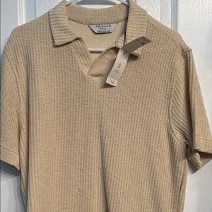 Primark Men's Cream Short-Sleeve Polo Knit Shirt with Open Placket